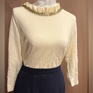 Cashmere Blend Cream Jewel Neck Sweater